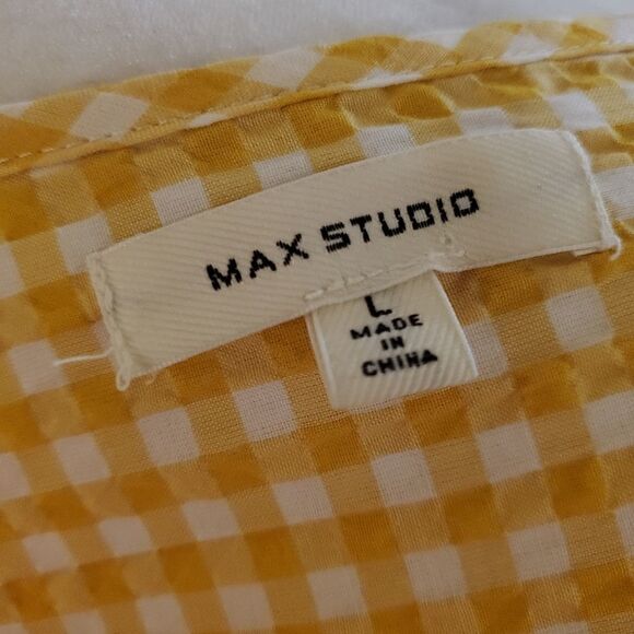 Max Studio Yellow Checker wrap blouse L - Picture 10 of 14
